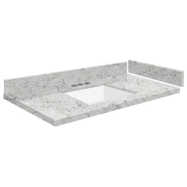 Transolid Silestone 34.5 in. W x 22.25 in. D Quartz White Rectangular Single Sink Vanity Top in Pietra