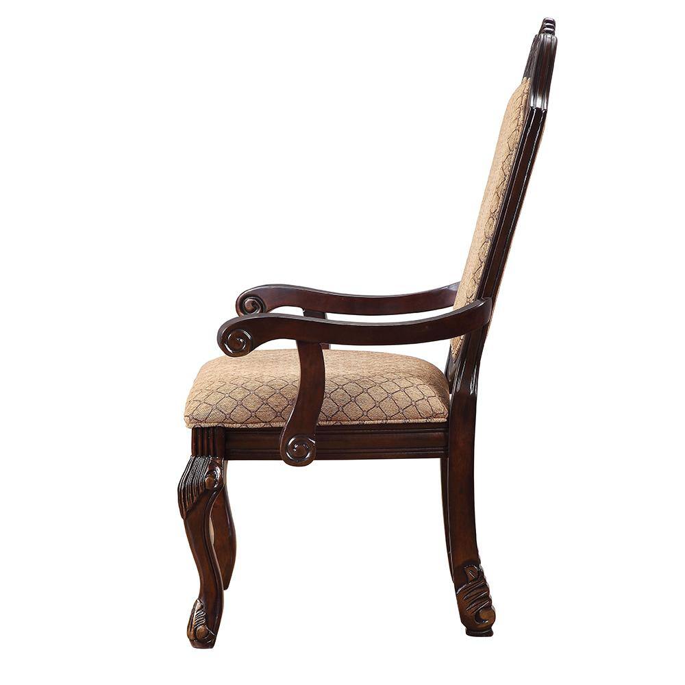 Espresso Floral Wood 29" Accent Dining Chair with Arm Rest