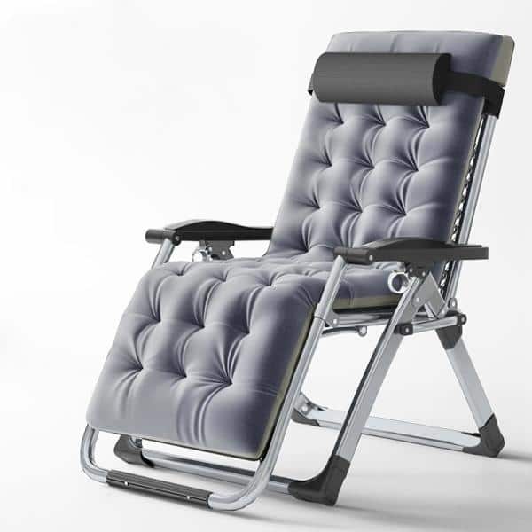 BOZTIY Detachable Short Pile Pad Teslin Chair Folding Portable Recliner Patio Lounger, Cup Holder, Headrest Zero Gravity, Light Gray& Black