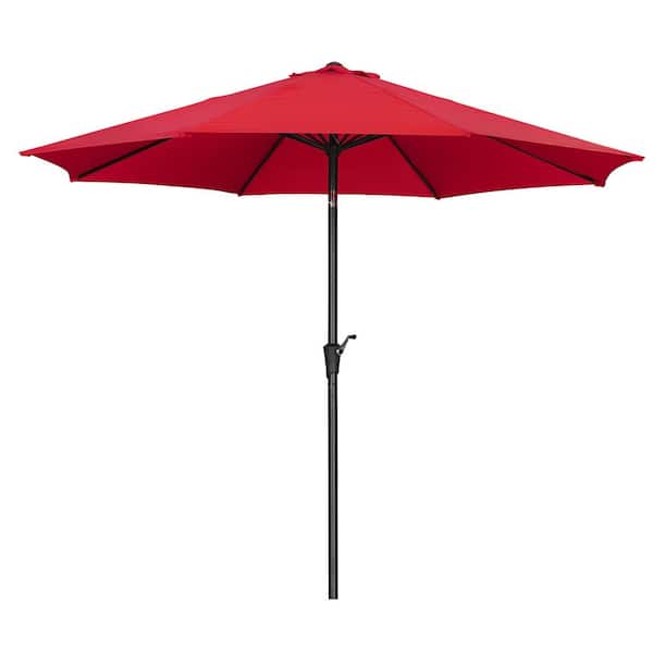OVASTLKUY 11 ft. Market Outdoor Patio Umbrella with Push Button Tilt and Crank in Red