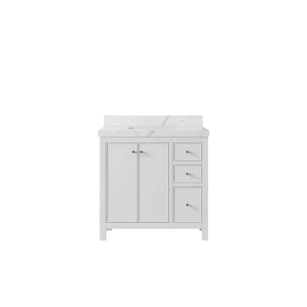 Willow Collections Chicago 36 in. Single Sink Freestanding White Bath Vanity with Calacatta Laza Qt. Top Unassembled