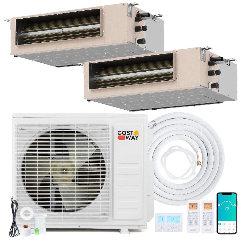 X-Pro 27000 BTU 2 Zone 9K + 12K Concealed Ducted Mini Split AC, 24 SEER2, WiFi Enabled price history on PriceWatchPro