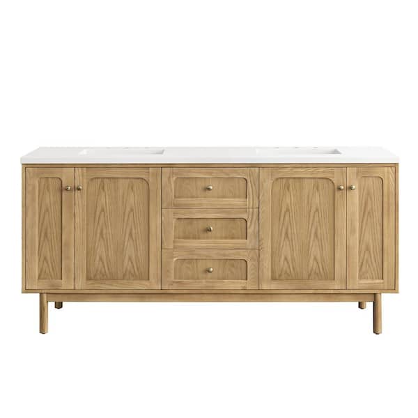 James Martin Vanities Laurent 72.0 in. W x 23.5 in. D x 34.2 in. H Bathroom Vanity in Light Oak with White Zeus Quartz Top
