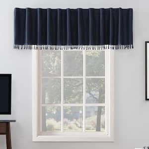 Evelina Faux Silk Navy Polyester 50 in. W x 17 in. L Back Tab 100% Blackout Curtain Valance (Single Panel)