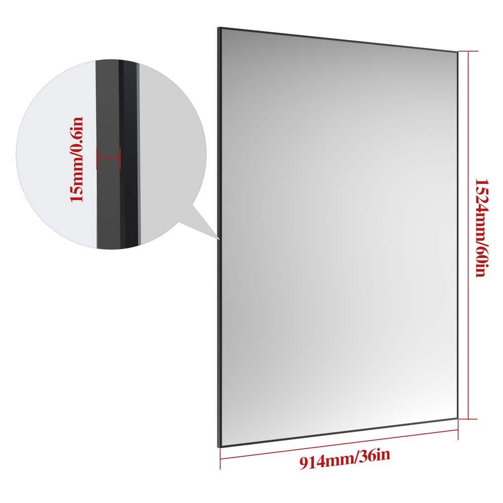 Large Black Aluminum Framed Rectangular Wall Mirror, 60" x 36"