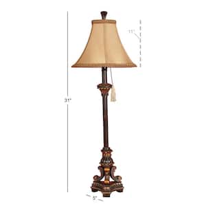 31 in. Bronze Polystone Antique Style Task and Reading Table Lamp with Tassel Pull Chain