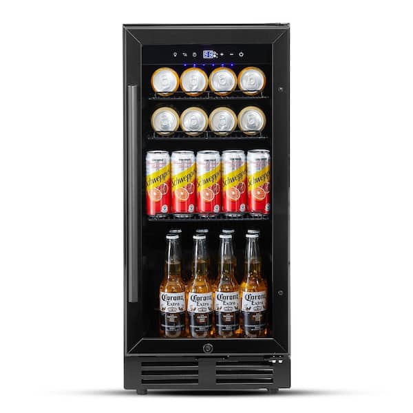 15 in. 145-Cans Single Zone Built-in Beverage Refrigerator Reversible Door Hinge with 3-Removable Shelves in Black