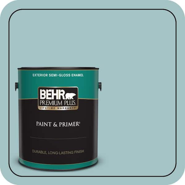 BEHR PREMIUM PLUS 1 gal. #510E-3 Ocean Kiss Semi-Gloss Enamel Exterior Paint & Primer