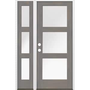 50 in. x 80 in. Modern Douglas Fir 3-Lite Right-Hand/Inswing Satin Glass Grey Stain Wood Prehung Front Door