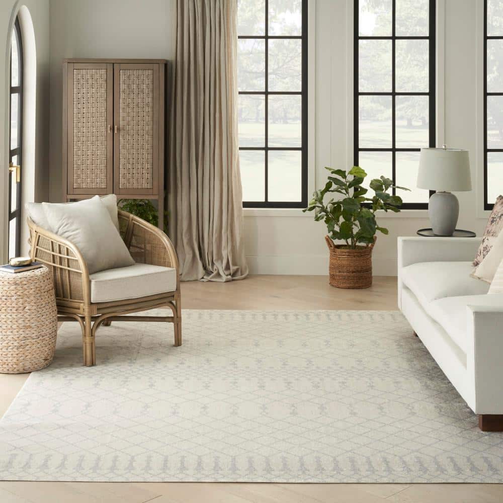 Ivory Trellis 8' x 10' Washable Synthetic Area Rug