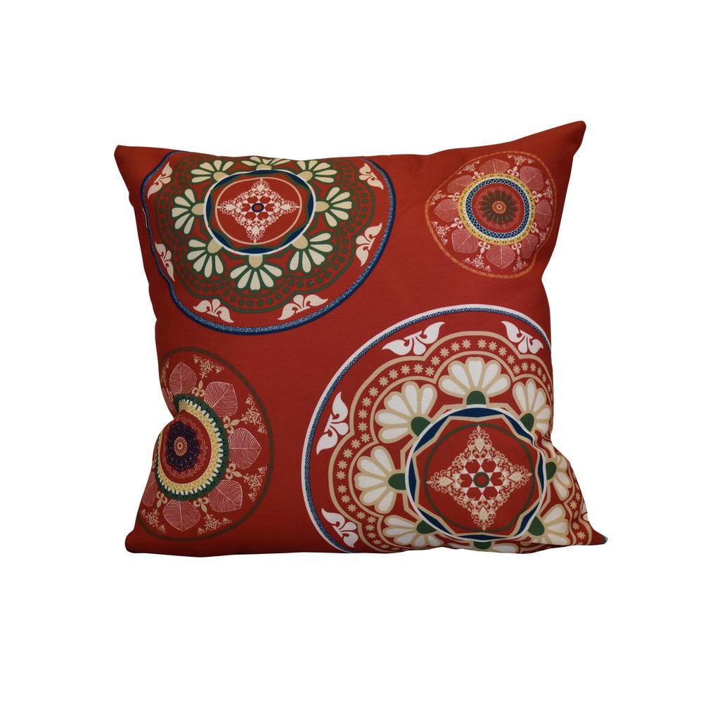 Medallions Red Geometric 16 in. x 16 in. Throw Pillow