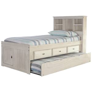 Light Ash Series Gray Twin Size Captain's Bed with Three Drawers, Twin Trundle, and Bookcase Headboard
