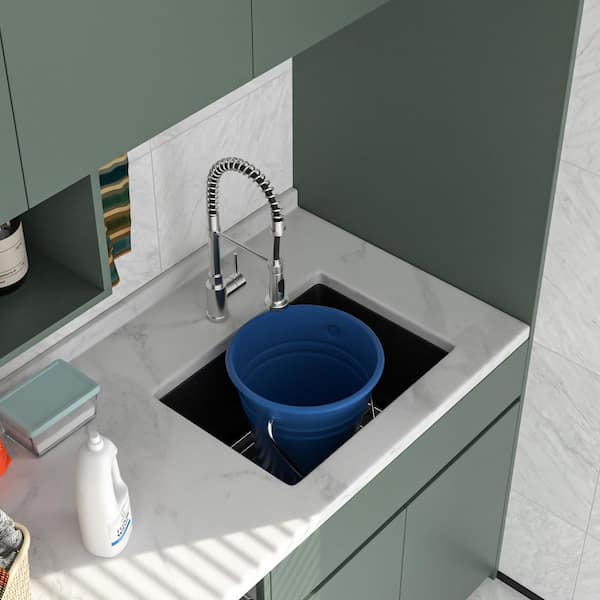 24 in. W x 18 in. D x 12 in. H Granite/Quartz Composite Undermount Laundry/Utility Sink in Matte Black
