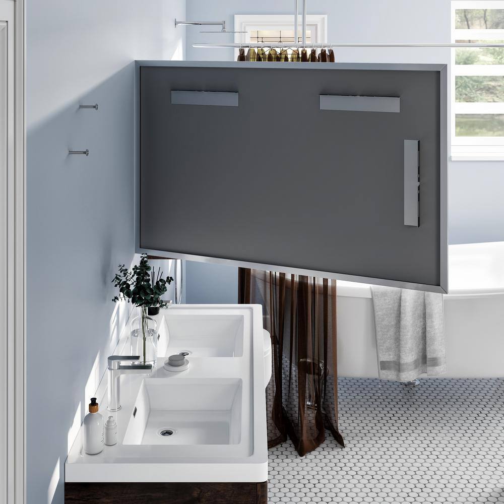 Large Brushed Silver Rectangular Metal Bathroom Vanity Mirror