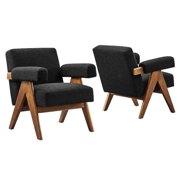 MODWAY Lyra Boucle Fabric Armchair - Set of 2 in. Black