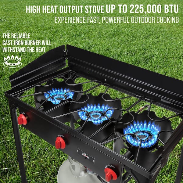 Barton Deluxe Double Portable Infrared Flame Propane GAS Stove Burner Fryer Outdoor Tailgate Cooktop with Auto Ignition, Black