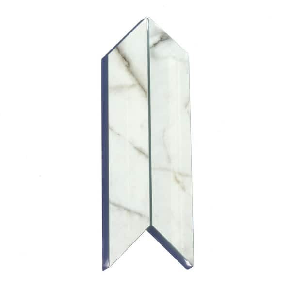 ABOLOS Nature Chevron 4 in. x 12 in. Carrara Gray Marble Look Glass Wall Tile (1.2 sq.ft./Case)