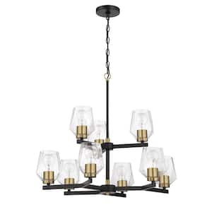 Avante Grand 9-Light Black/Brass Finish w/Clear Glass Transitional Chandelier for Kitchen/Dining/Foyer No Bulb Included
