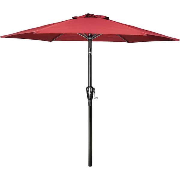 Tunearary 7.5 ft. Polyester Outdoor Market Patio Umbrella with 6 Steel Ribs in Red with Push Button Tilt/Crank