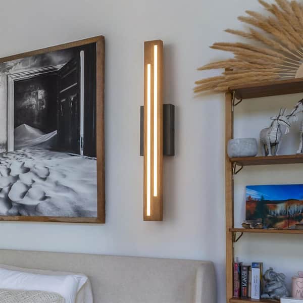 23.62 in. 2-Light Integrated LED Wood Wall Sconce