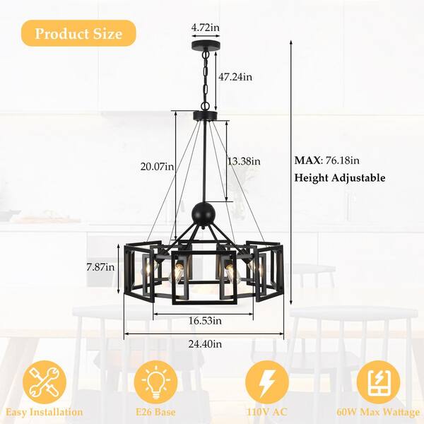 LWYTJO 6 Light Black Rustic Geometric Chandelier for Kitchen