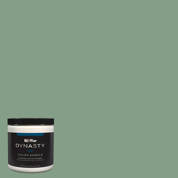 BEHR DYNASTY 8 oz. #S410-5 Track Green One-Coat Hide Satin Enamel Stain-Blocking Interior/Exterior Paint and Primer