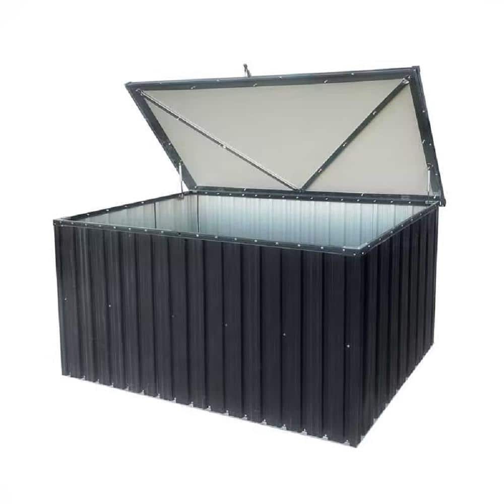 161 Gal. Black Metal Deck Box, Outdoor Storage Box with Waterproof and Dura