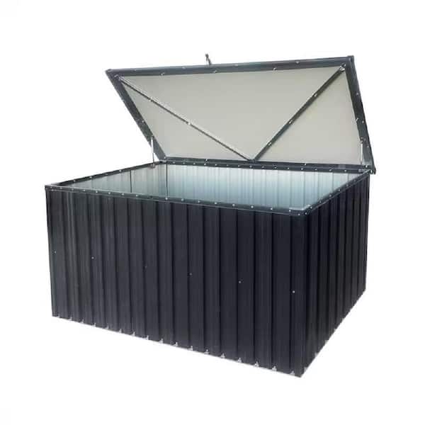 161 Gal. Black Metal Deck Box, Outdoor Storage Box with Waterproof and Durable