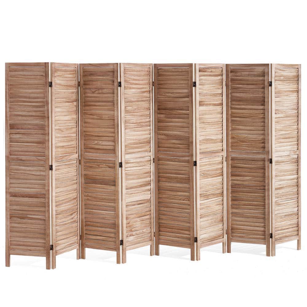 Wood Room Divider, 8 Panel Wood Folding Privacy Screen, 66.9 in. Tall Indoor Louvered Partition Divider, Portable