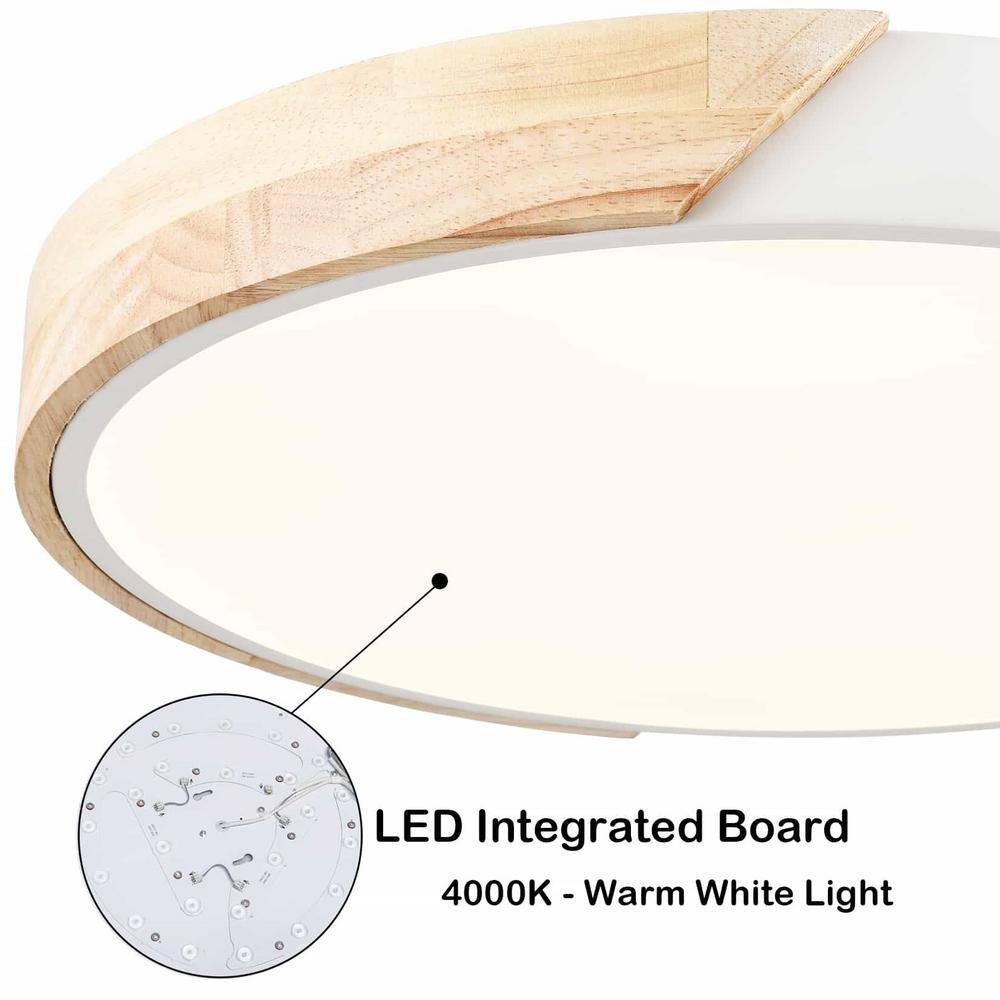 Modern White and Wood LED Drum Ceiling Light