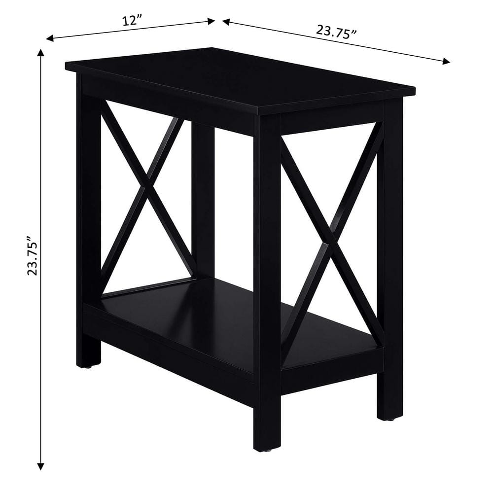 Oxford Black MDF Rectangular Chairside End Table with Shelf