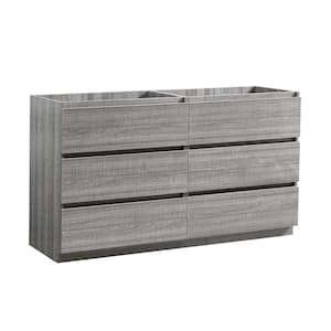 Lazzaro 60 in. Modern Double Bath Vanity Cabinet Only in Glossy Ash Gray