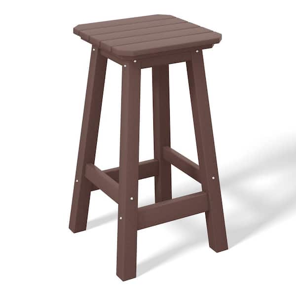 Laguna 24 in. HDPE Plastic All Weather Square Seat Backless Counter Height Outdoor Bar Stool in Dark Bown