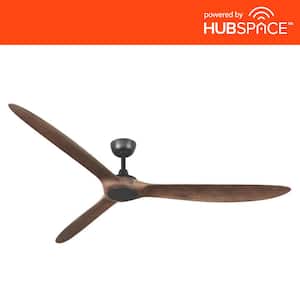 Tager 72 in. Indoor/Outdoor Matte Black Smart Ceiling Fan with Remote Control Powered by Hubspace