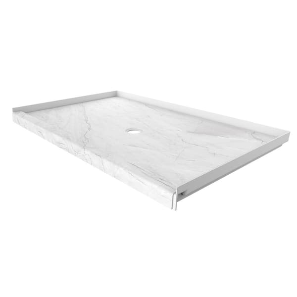 FlexStone 36 in. L x 60 in. W Single Threshold Alcove Shower Pan Base with Center Drain in Oyster