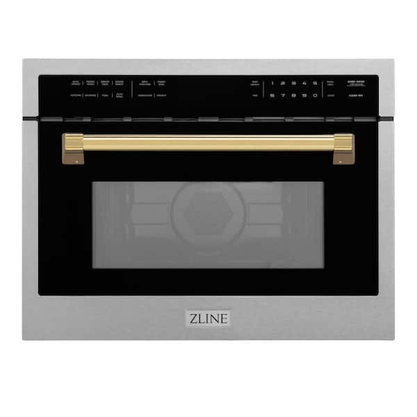ZLINE Kitchen and Bath Autograph Edition 24 in. 1.6 cu ft. Convection Microwave Oven in Satin Stainless Steel with Polished Gold Accents