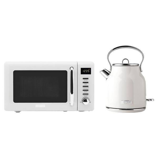 HADEN 13.5 in 0.7 cu. ft. Electric Microwave Oven in White and Retro