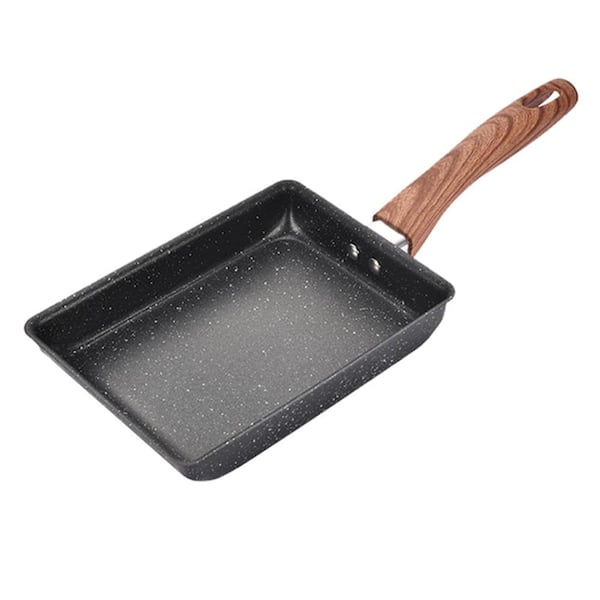 Nonstick Tamagoyaki Japanese Omelette Pan with Wooden Long Handle, Flat Bottom Granite-Coated Egg Pan