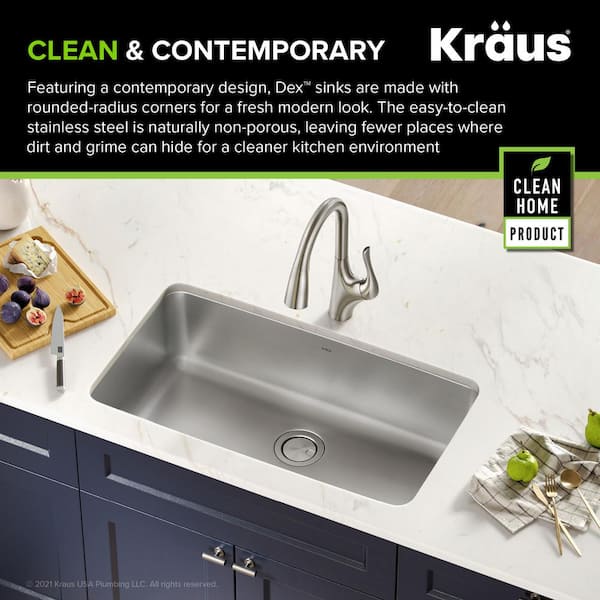 KRAUS Dex 33 Undermount 16 Gauge Stainless Steel Single Bowl