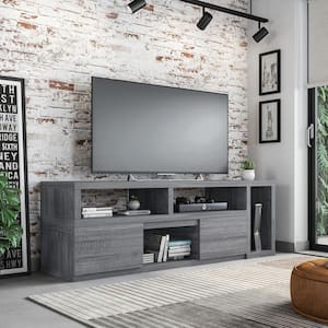 Techni Mobili 55.5 in. Gray Wood TV Stand Fits TVs Up to 65 in. with Storage Doors