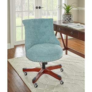 Sinclair Aqua Blue Fabric Adjustable Height Swivel Office Desk Task Chair in Walnut with Wheels