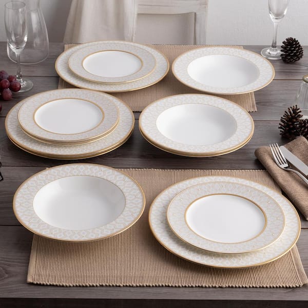 Noritake 皿 ホワイト/ゴールド 11点セット Noritake Noble Pearl 11 in. (White) Bone China Dinner Plates, (Set