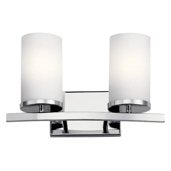 KICHLER Crosby 15 in. 2-Light Chrome Contemporary Bathroom Vanity Light with Satin Etched Opal Glass