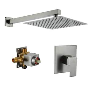 1-Spray Pattern with 1.8 GPM 10 in. with 1.8 GPM Wall Mount Square Fixed Shower Head in Brushed Nickel (Valve Included)