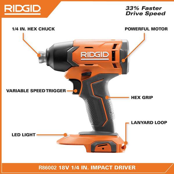 Ridgid R8224 Ridgid R86035 Gen5X 18V Cordless Lithium Ion 2,000 Inch Pounds Impact ...