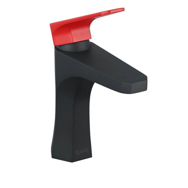 AKDY Single Hole Single-Handle Bathroom Faucet in Matte Black with Matte Red Handle