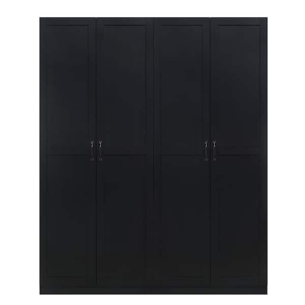 Manhattan Comfort Hopkins Black 29.6 in. Wide Freestanding Storage Closet Wardrobe with 7 Shelves (Set of 2)