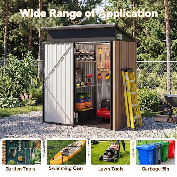 Sizzim 5 ft. W x 3 ft. D Metal Storage Shed with 2-Piece Shelves