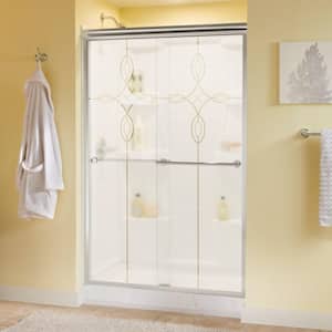 Traditional 47-3/8 in. W x 70 in. H Semi-Frameless Sliding Shower Door in Chrome with 1/4 in. Tempered Tranquility Glass