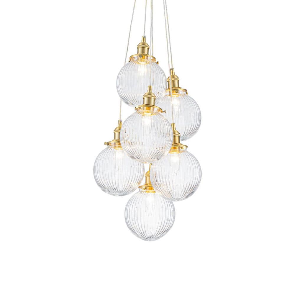 Apsel 6-Light Modern Gold Cluster Ribbed Glass Globe Bubble Chandelier for Dining Room Staircase price history on PriceWatchPro